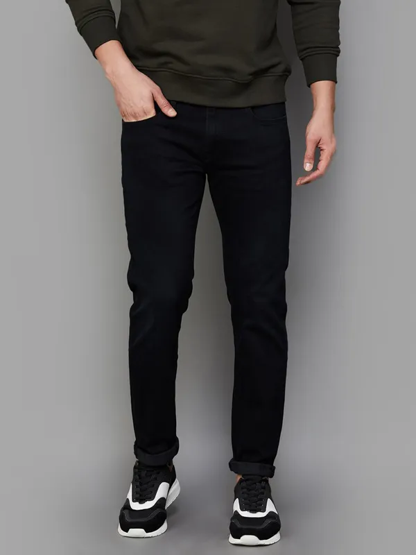 PEPE black solid denim jeans for men