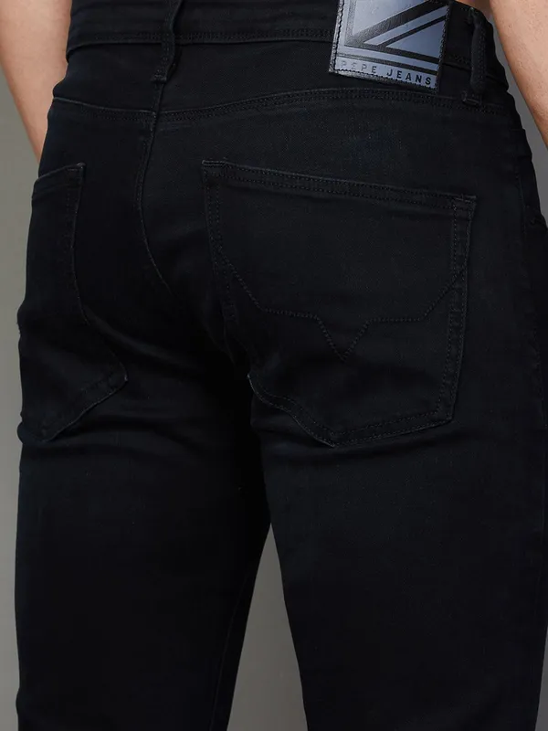 PEPE black solid denim jeans for men