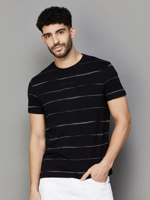 PEPE black stripe cotton slim fit t-shirt