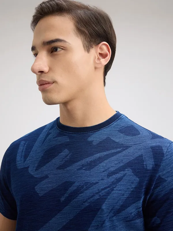 PEPE blue printed cotton slim fit mens t-shirt