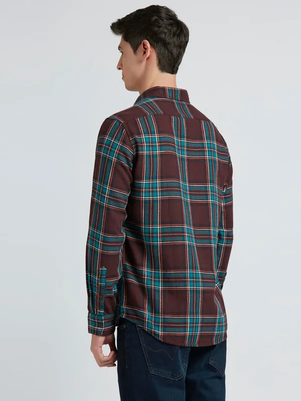 PEPE brown checks cotton shirt for men