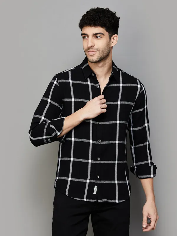 PEPE casual black cotton checkered shirt