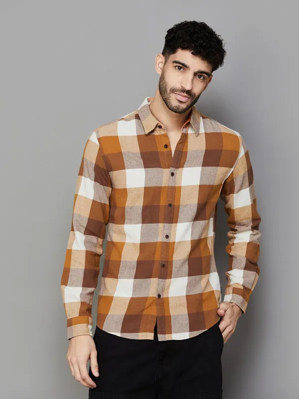 PEPE checks brown shirt in cotton fabric
