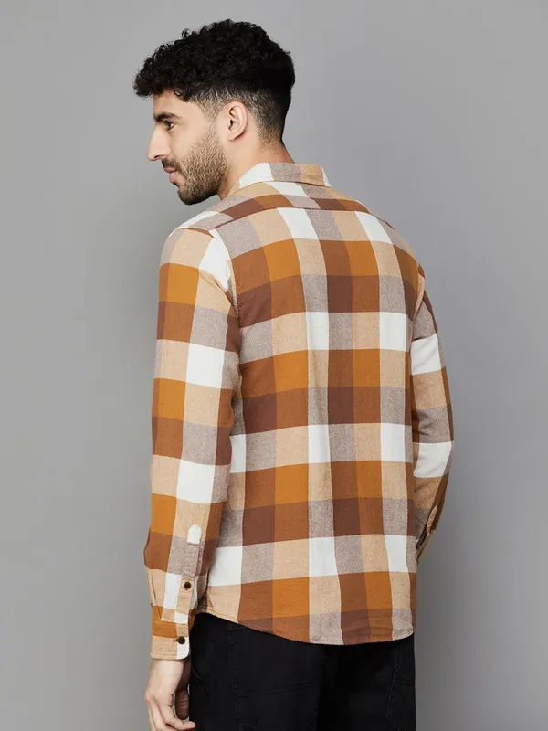 PEPE checks brown shirt in cotton fabric
