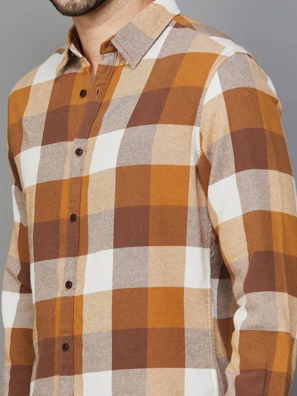 PEPE checks brown shirt in cotton fabric