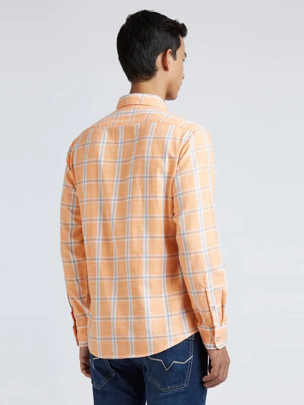 PEPE checks peach cotton shirt for men