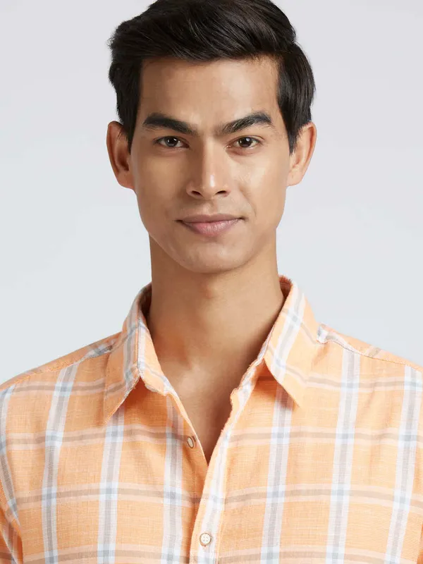 PEPE checks peach cotton shirt for men