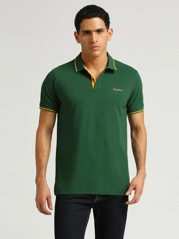 PEPE cotton green plain t-shirt