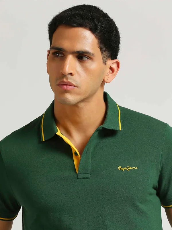 PEPE cotton green plain t-shirt