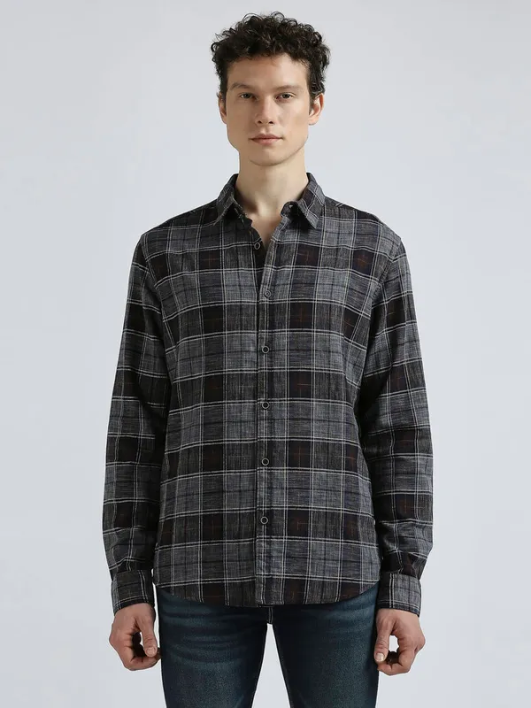PEPE cotton grey shirt with check pattern