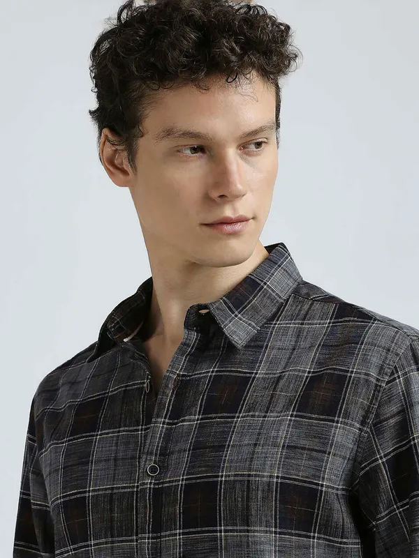 PEPE cotton grey shirt with check pattern