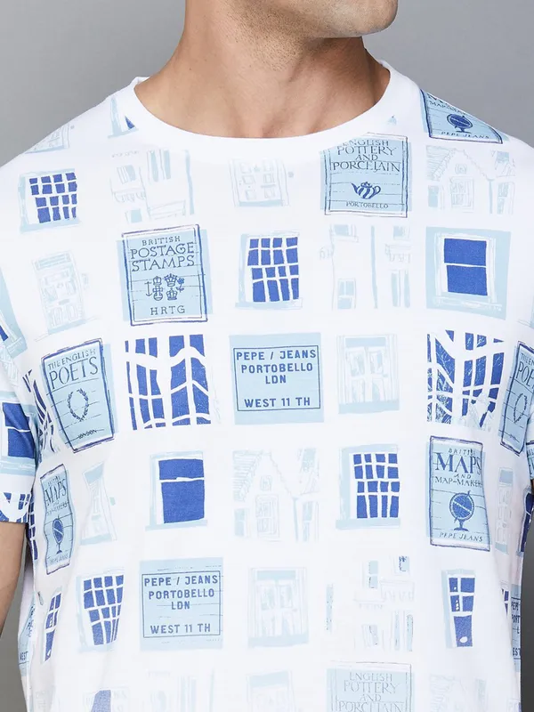 PEPE cotton white printed t-shirt for men