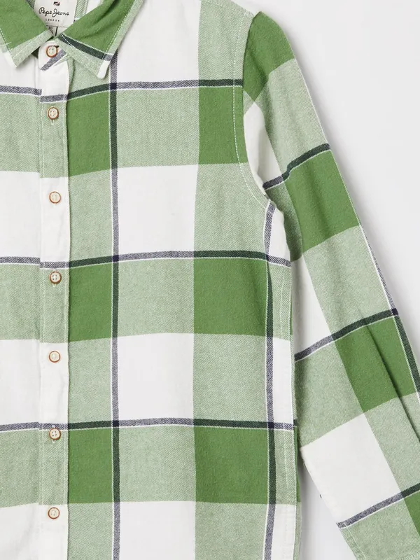 PEPE green check shirt in cotton fabric