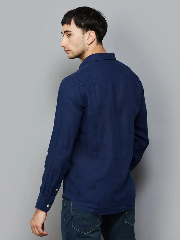 PEPE indigo blue plain cotton shirt