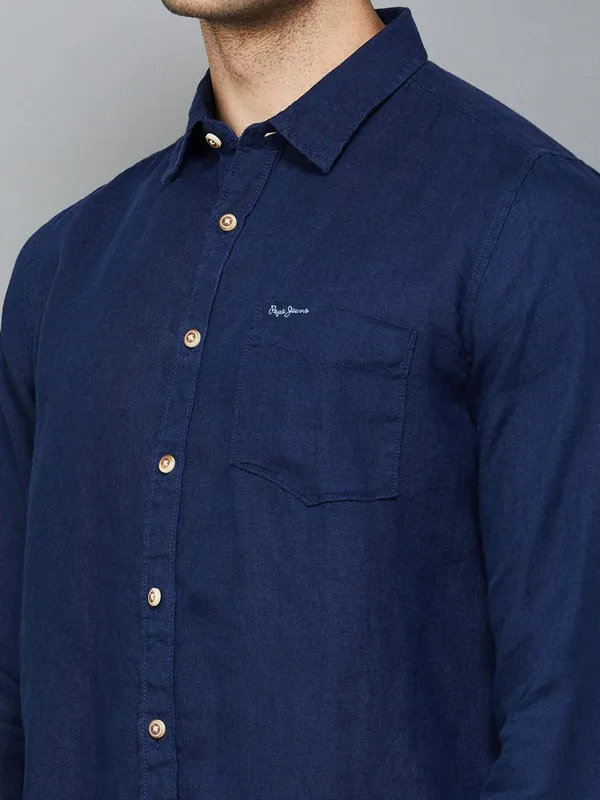 PEPE indigo blue plain cotton shirt