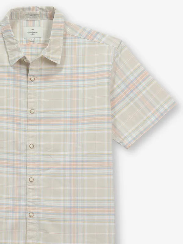PEPE JEANS beige checks cotton shirt
