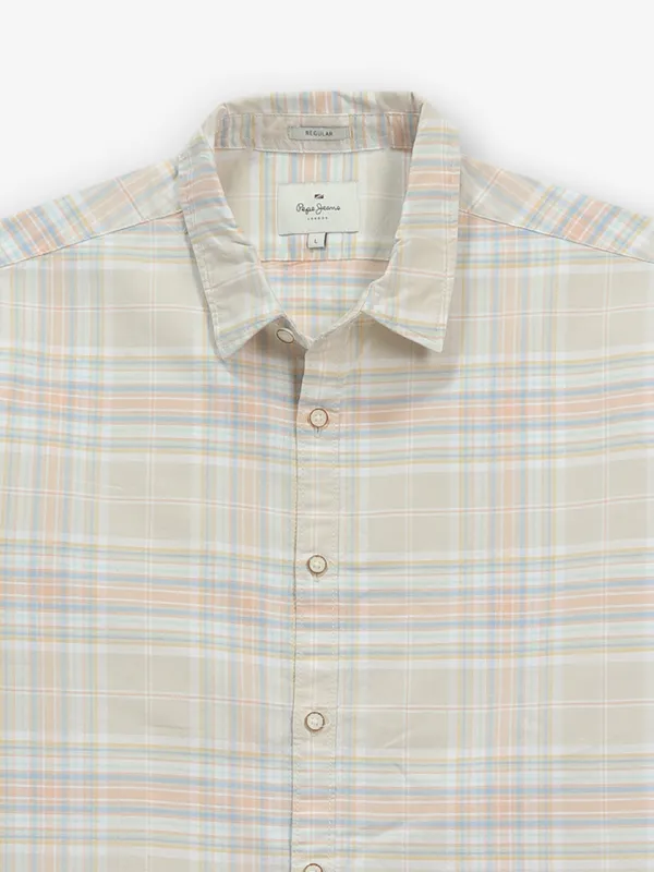 PEPE JEANS beige checks cotton shirt