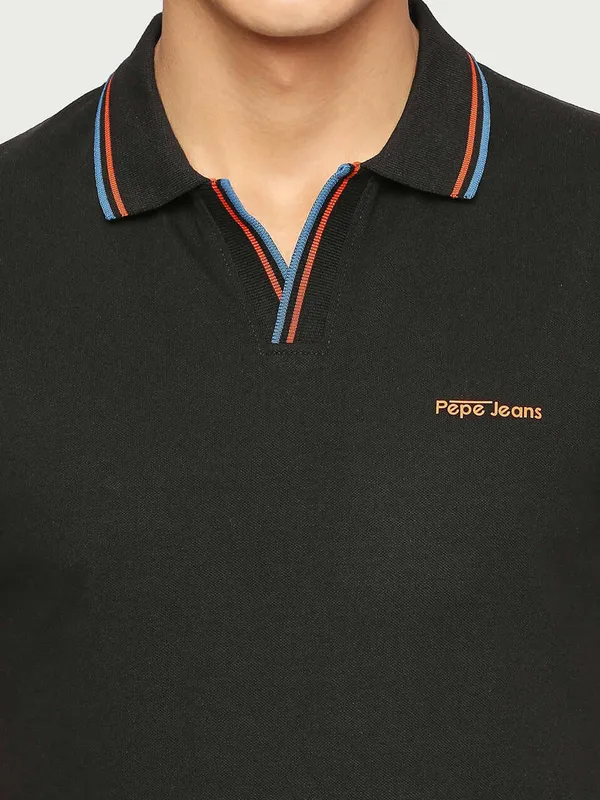 Pepe Jeans black plain polo neck t shirt