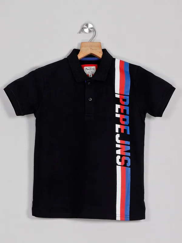 Pepe Jeans black printed cotton polo t-shirt