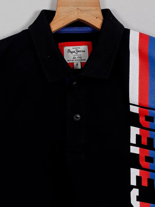 Pepe Jeans black printed cotton polo t-shirt