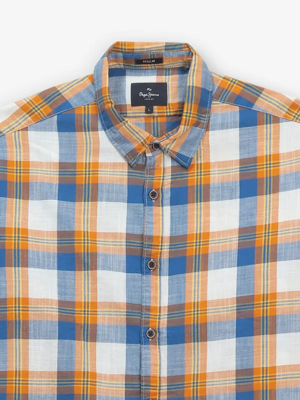 PEPE JEANS blue checks cotton shirt for men