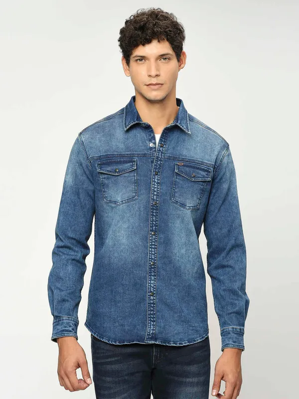 Pepe Jeans blue denim washed shirt