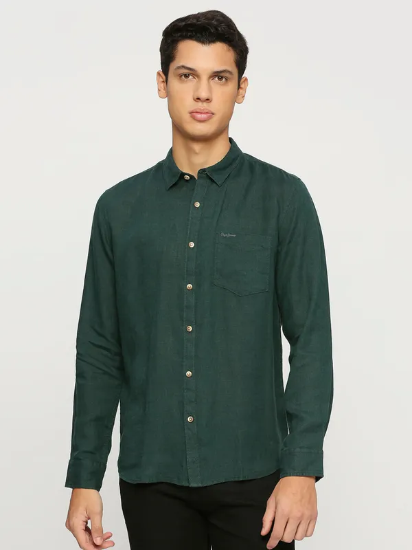 Pepe Jeans bottle green linen shirt