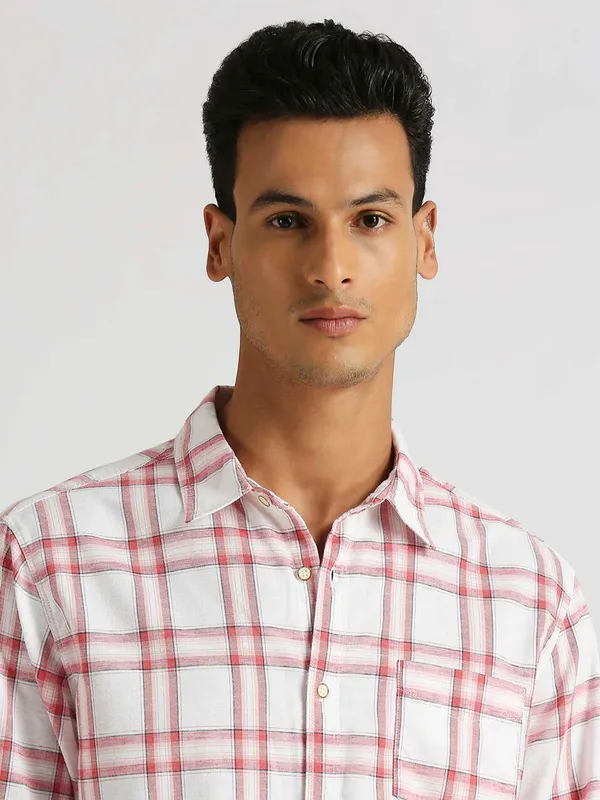 PEPE JEANS checks white and red cotton shirt