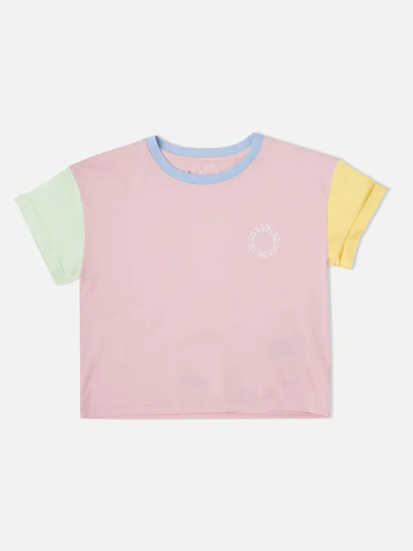 Pepe jeans color block cotton pink top