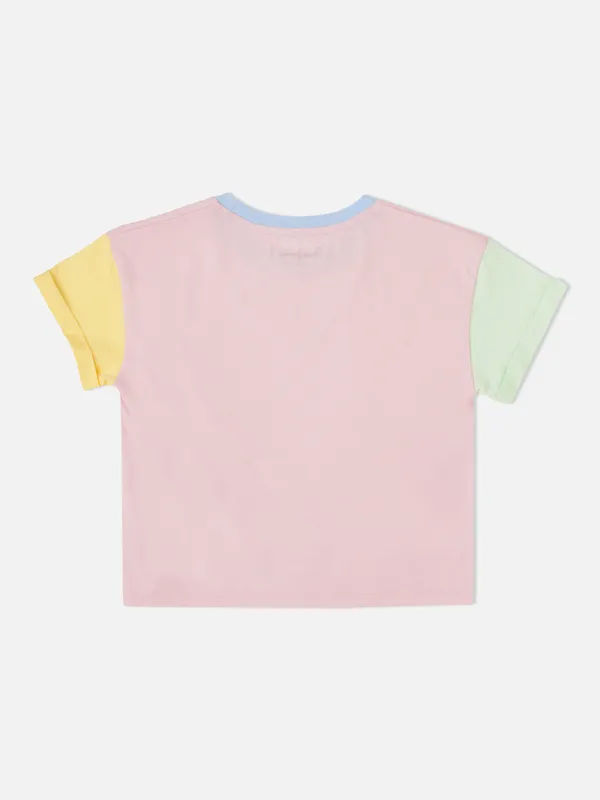Pepe jeans color block cotton pink top