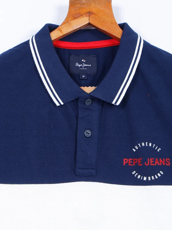 Pepe Jeans cotton navy and red collar neck t shirt