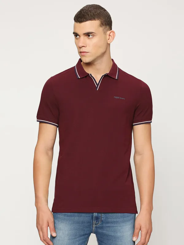 Pepe Jeans cotton polo t shirt in maroon