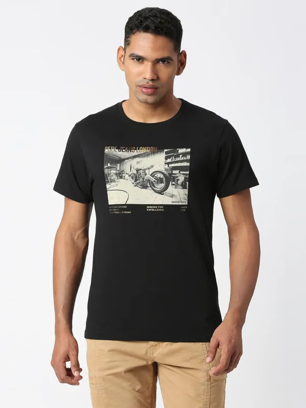 Pepe Jeans cotton printed black t shirt