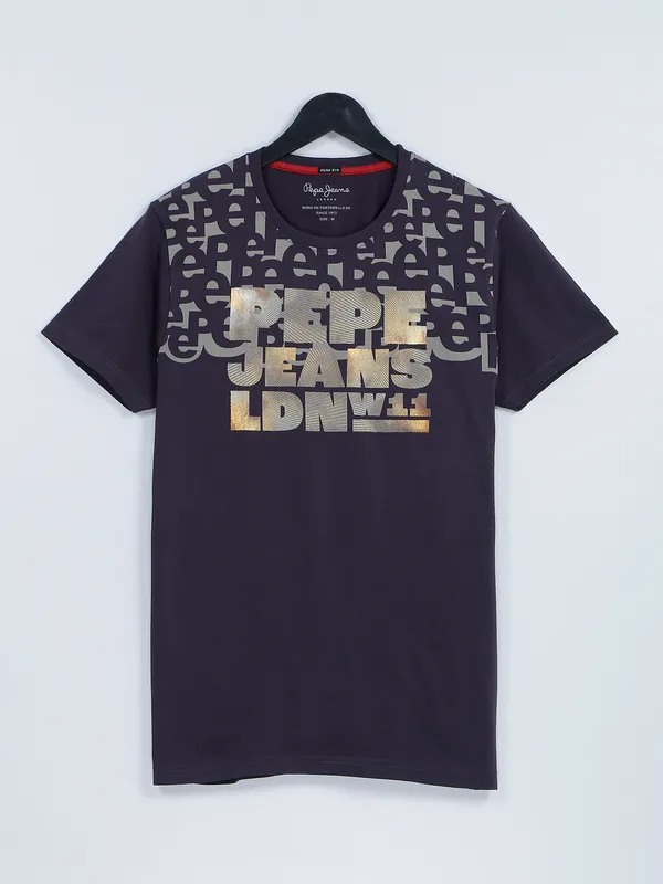 Pepe Jeans cotton printed charcoal grey t shirt