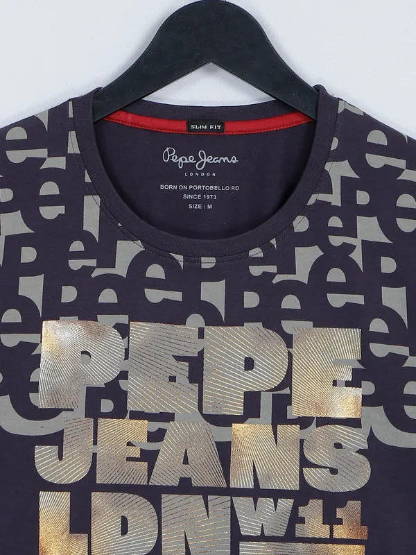 Pepe Jeans cotton printed charcoal grey t shirt
