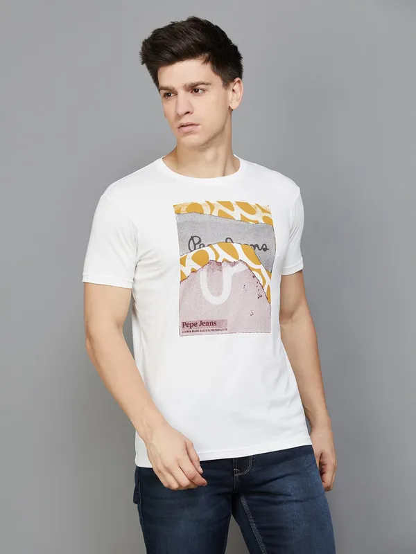 Pepe Jeans cotton printed t shirt in white