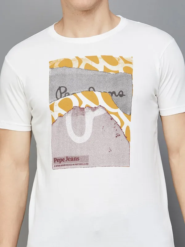 Pepe Jeans cotton printed t shirt in white