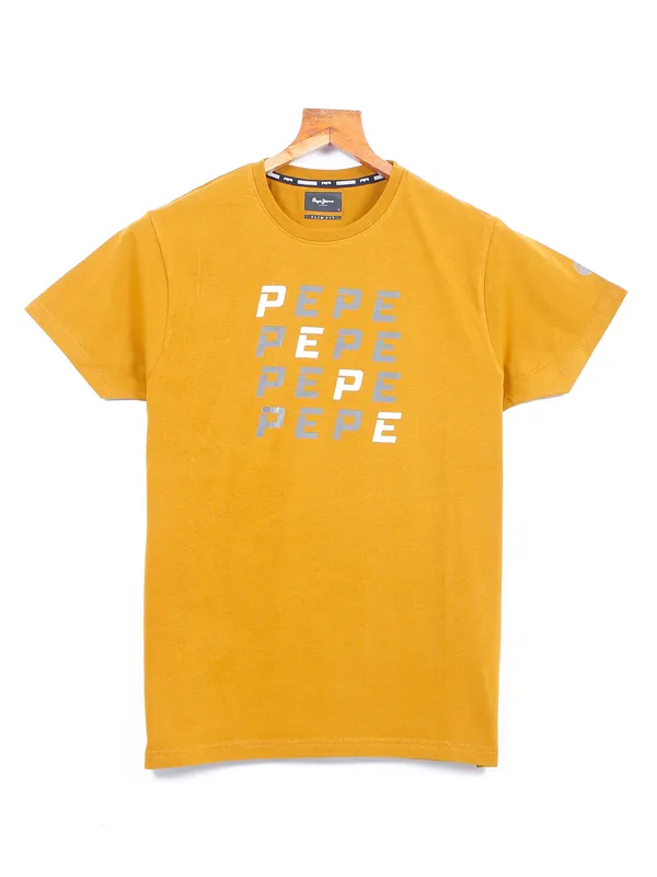 Pepe Jeans cotton slim fit mustard yellow t shirt