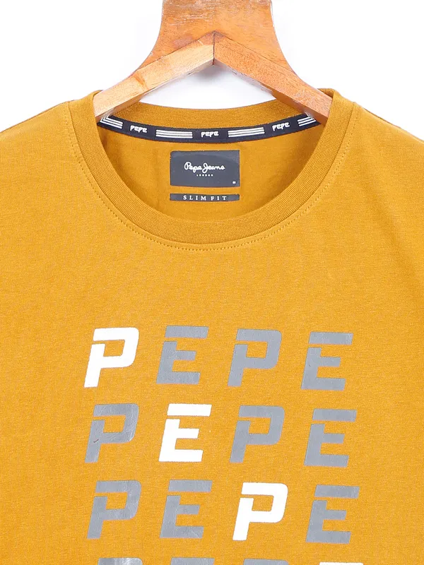 Pepe Jeans cotton slim fit mustard yellow t shirt