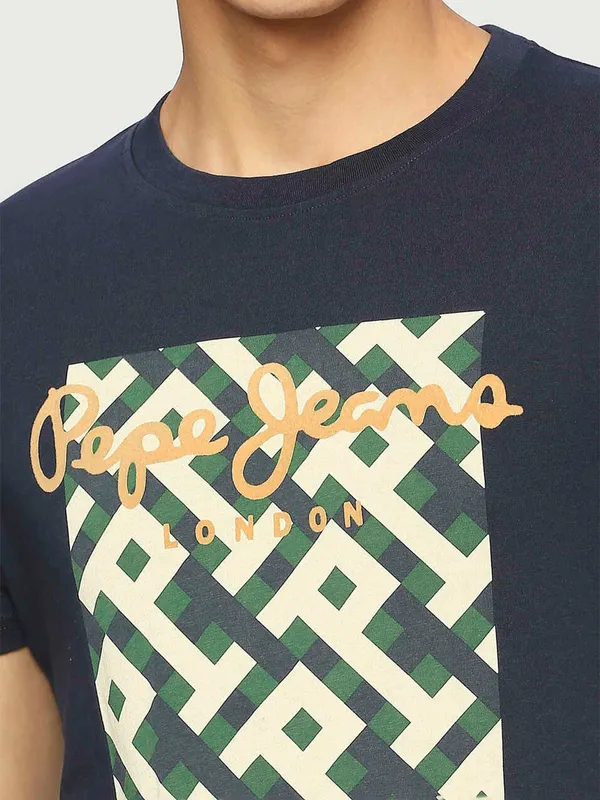 Pepe Jeans cotton slim fit printed navy t shirt