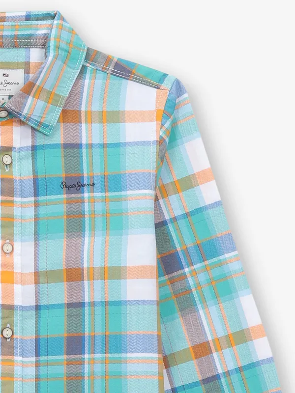 PEPE JEANS green checks cotton shirt