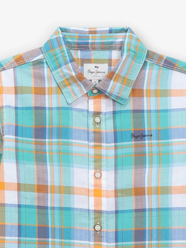 PEPE JEANS green checks cotton shirt