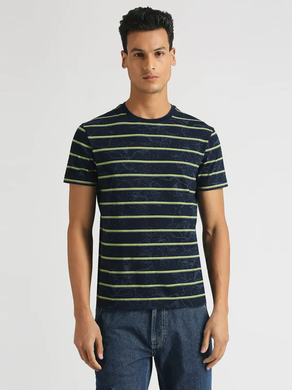 PEPE JEANS indigo blue tropical print stripe t-shirt