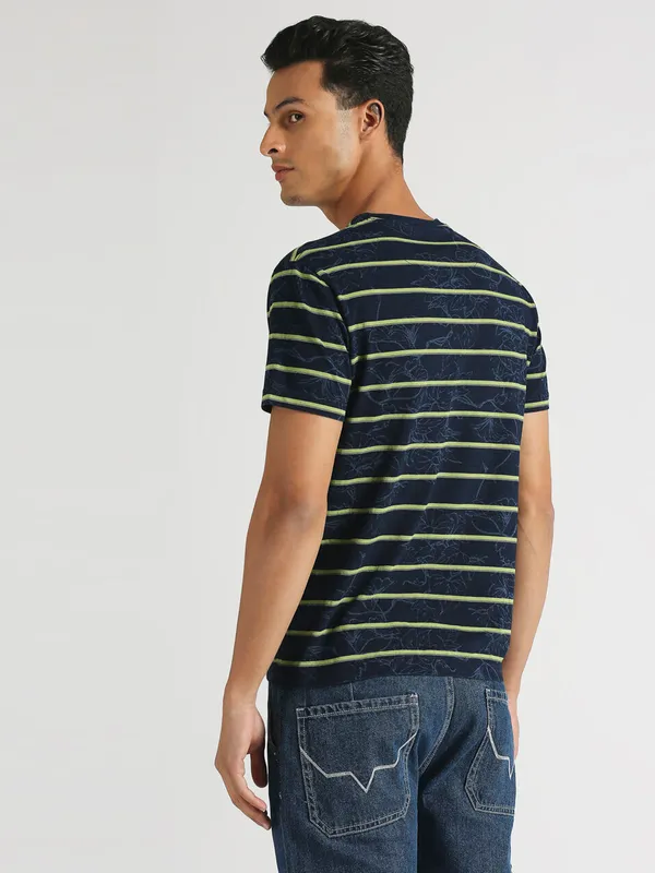 PEPE JEANS indigo blue tropical print stripe t-shirt