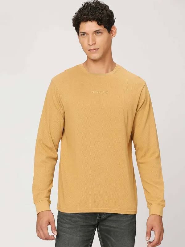 Pepe Jeans khaki knitted t shirt in plain