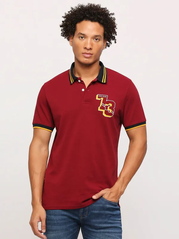 Pepe Jeans maroon polo t shirt
