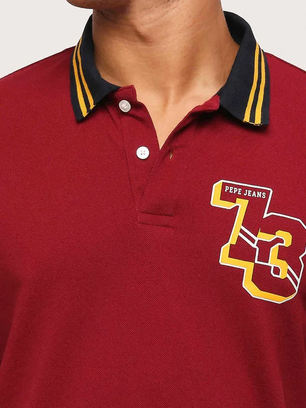 Pepe Jeans maroon polo t shirt