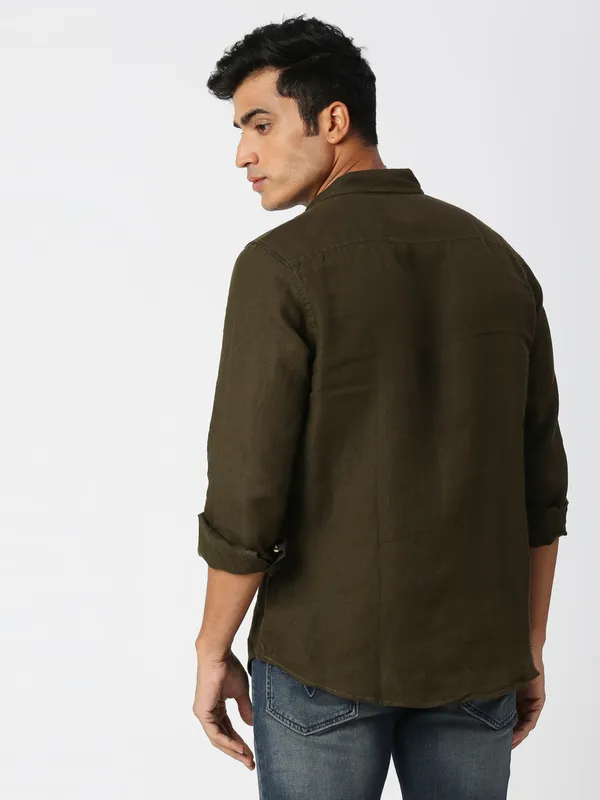 Pepe Jeans military green linen plain shirt