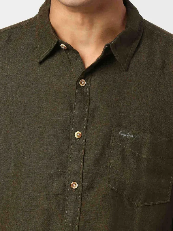 Pepe Jeans military green linen plain shirt