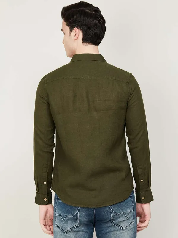 Pepe Jeans military green linen shirt